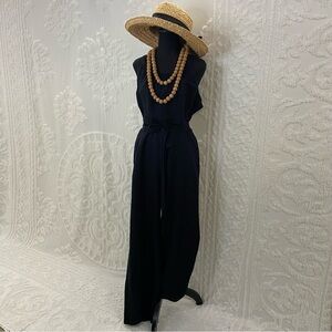 HALARA Women’s Black Halter Jumpsuit Belted Wide Leg Large Elastic Waist